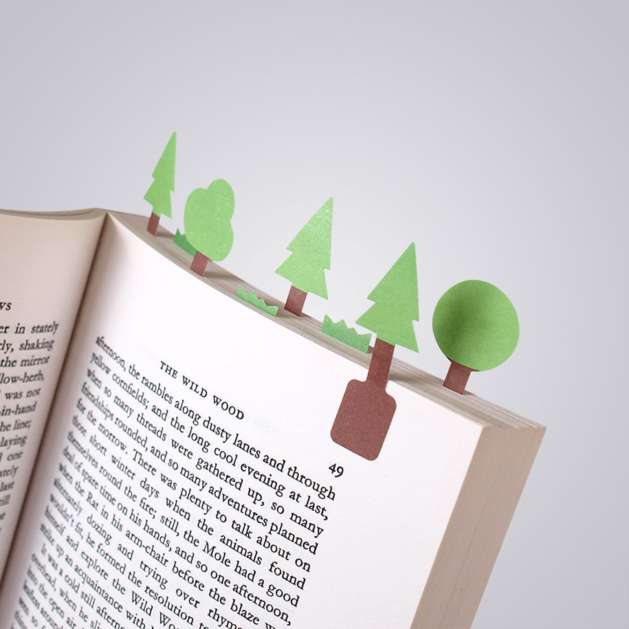 Questi piccoli segnalibri adesivi popoleranno le vostre letture di piccole  foreste o città
