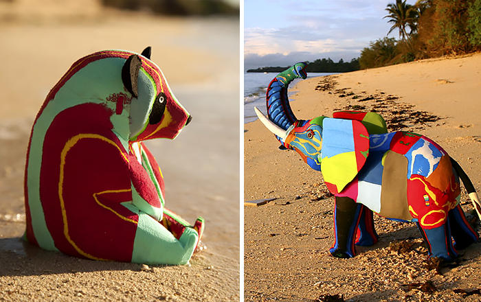 Raccolgono infradito rotte dalle spiagge e creano incredibili opere d'arte Raccolgono infradito rotte dalle spiagge e creano incredibili opere d'arte