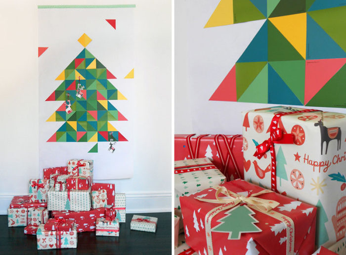 Un albero di Natale divertente e alternativo fatto di triangoli colorati Un albero di Natale divertente e alternativo fatto di triangoli colorati